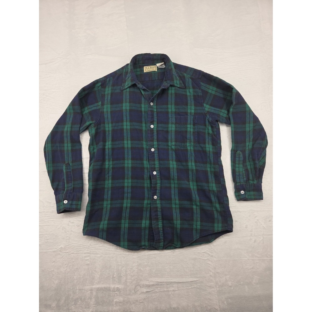 Vtg 80s LL Bean Black Watch Plaid Flannel Shirt Made in USA Mens Large L